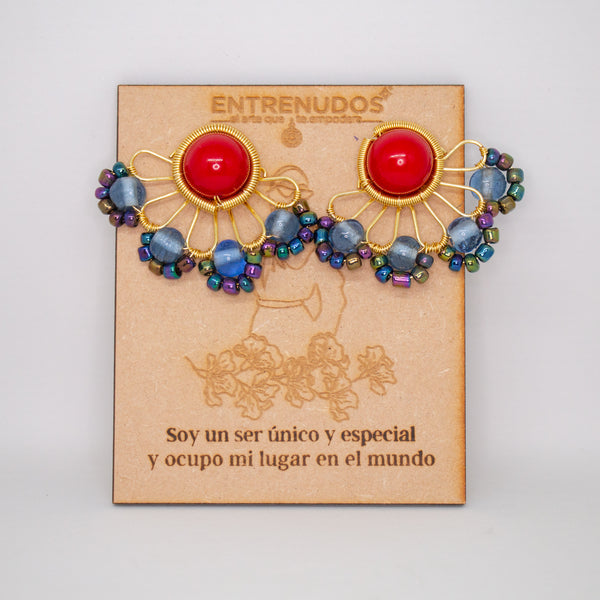 AROS ABANICOS DECORADOS TALLA MEDIANA ROJO Y AZUL MARINO
