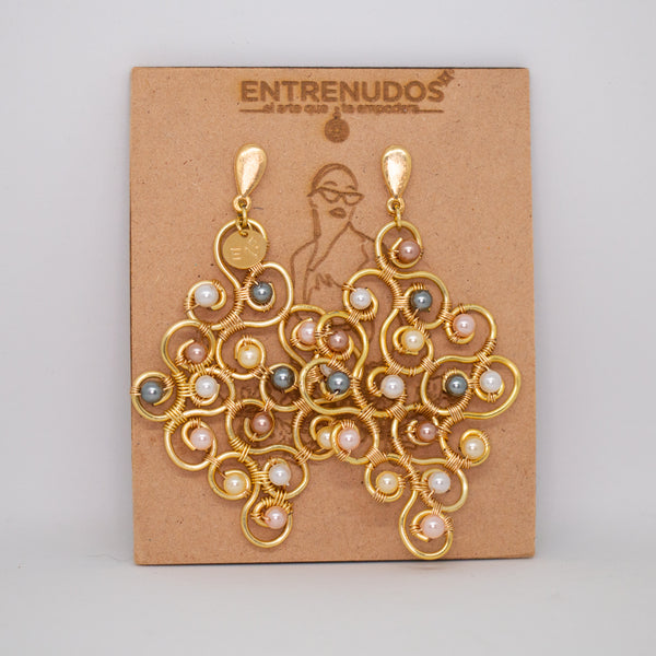 AROS LARGOS EN FORMA DE ROMBOS DECORADOS EN PERLAS SHELL