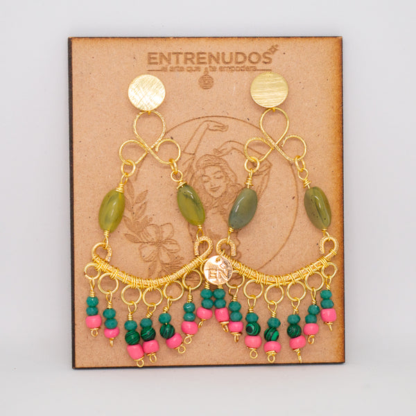 Aros Carmina talla Mediana verde y rosado