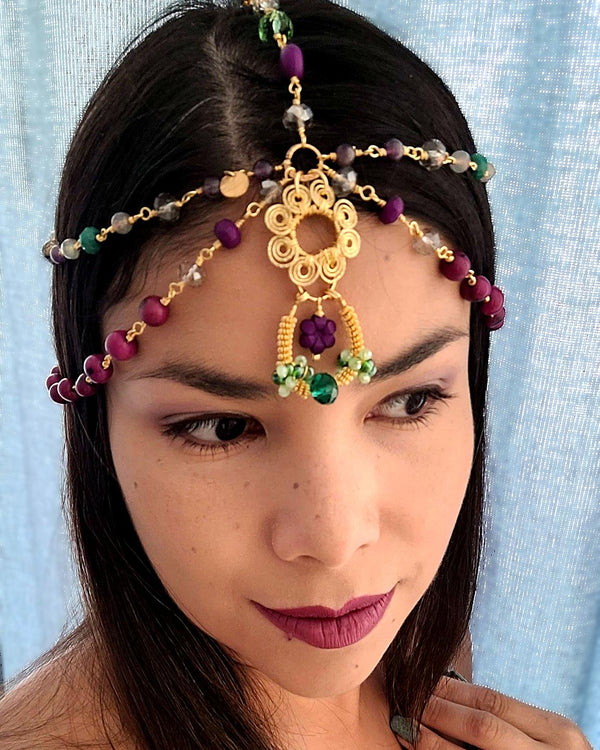 Tocado Bohemio con cuentas multicolores